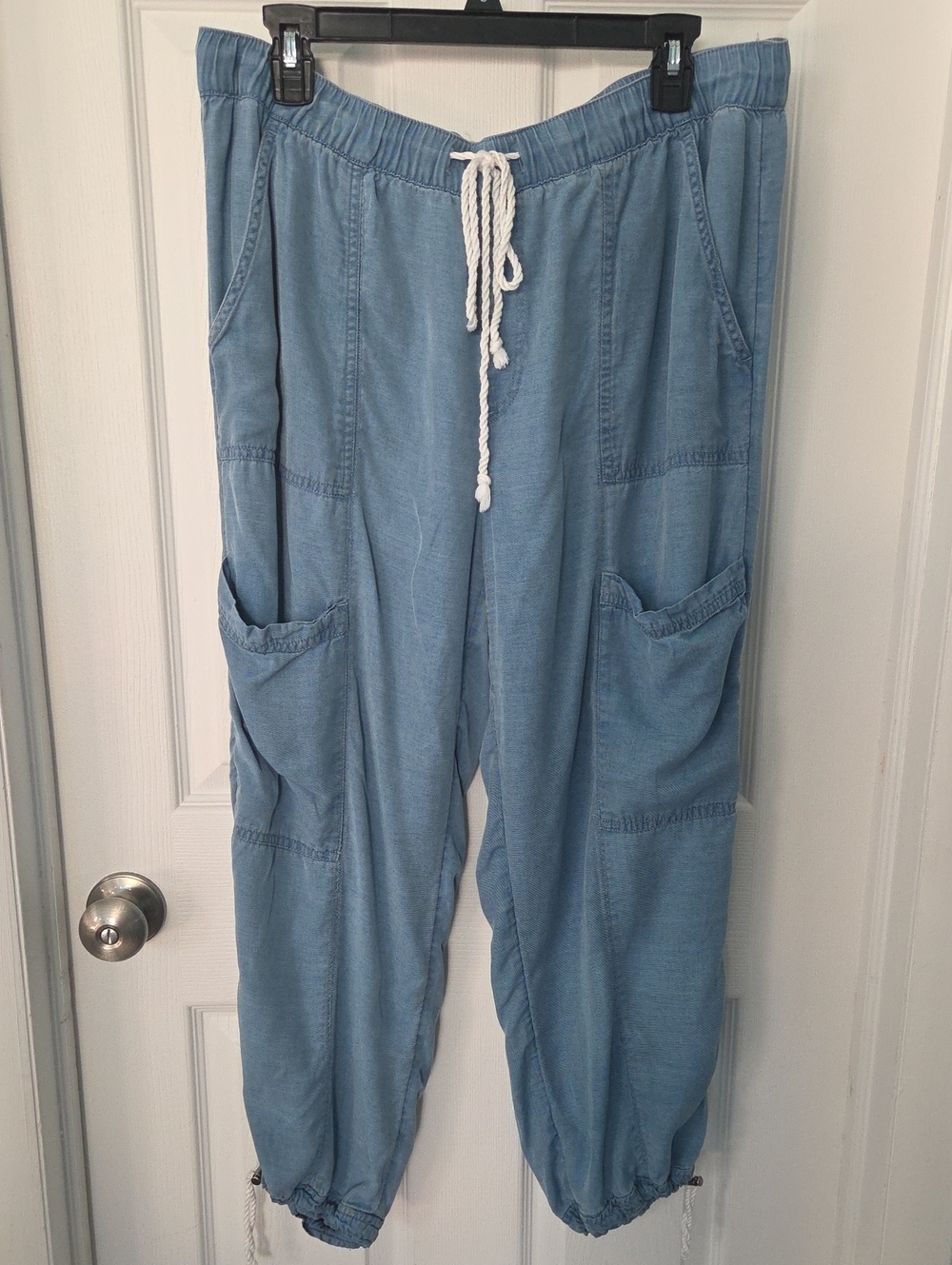 Nicole Miller 100% Lyocell Chambray Cargo Jogger Pants Blue XL